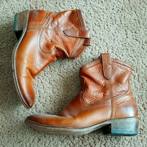 Frye cognac cowboy booties size 8